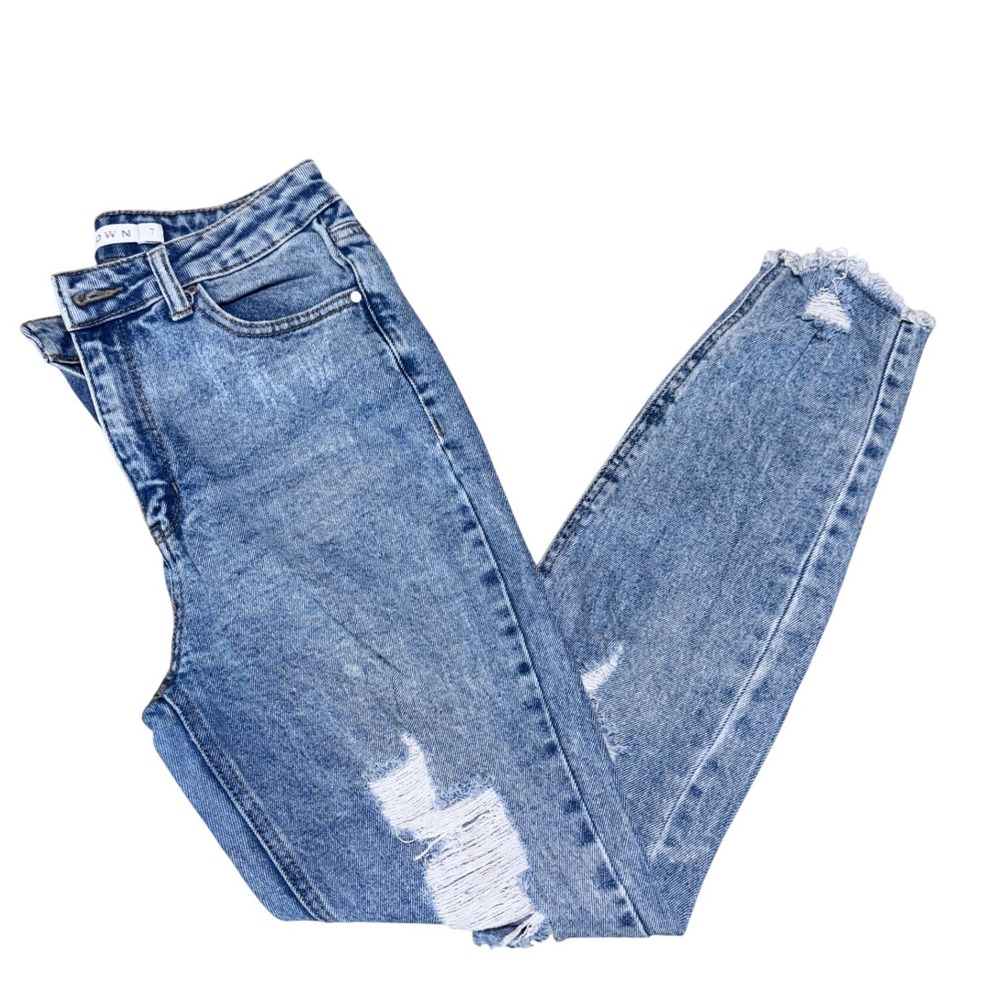 Tinseltown Jeans Distressed Denim Light Wash 7 High Rise Skinny Boho Y2K